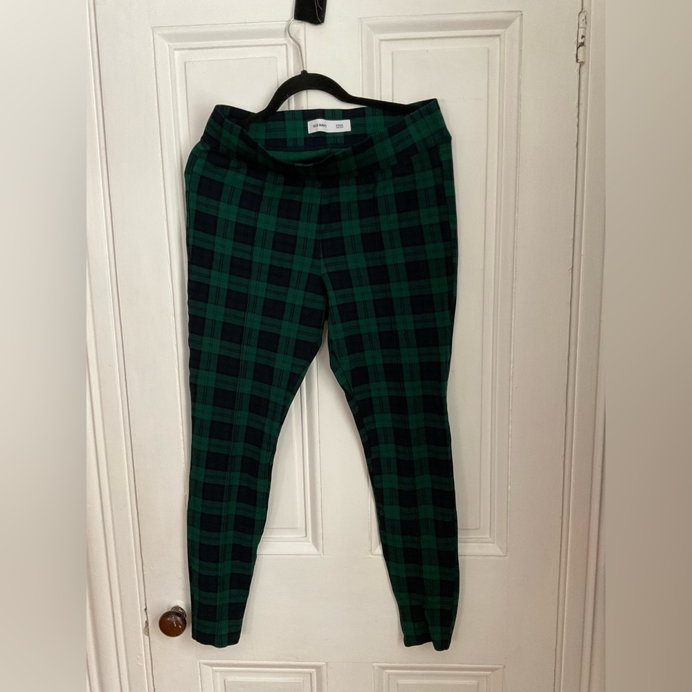 Old Navy Stevie, high-rise leggings, stretch, green, and blue plaid L TALL